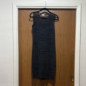 Olivia Matthews Black Mesh Midi Dress